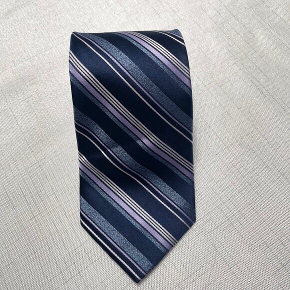 Stafford Men’s Striped 100% Silk Tie. Blue Purple Stripe Tie - Picture 8 of 8